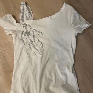 White bedazzled off-the-shoulder shirt